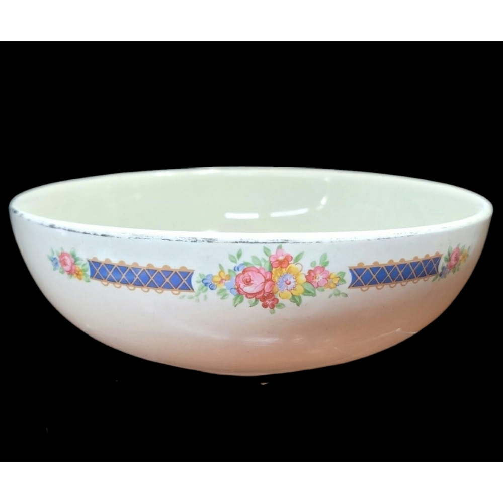 Vintage Hall's Superior Quality Serving Bowl Floral and Lattice Design
